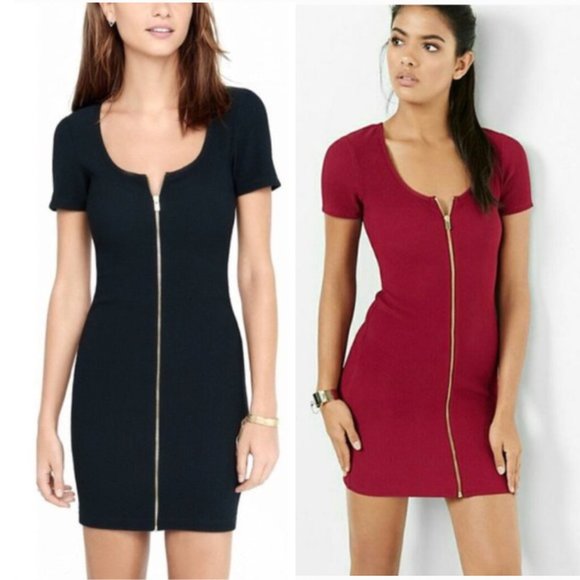 Express Ribbed Zip Front Dress - Picture 1 of 4